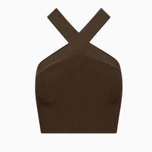 aritzia babaton sculpt knit criss cross tank in coffee bean size small!